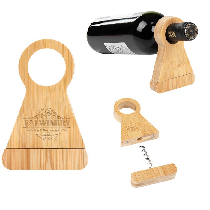 HH75047 Bamboo Wine Bottle Stand With Corkscrew...